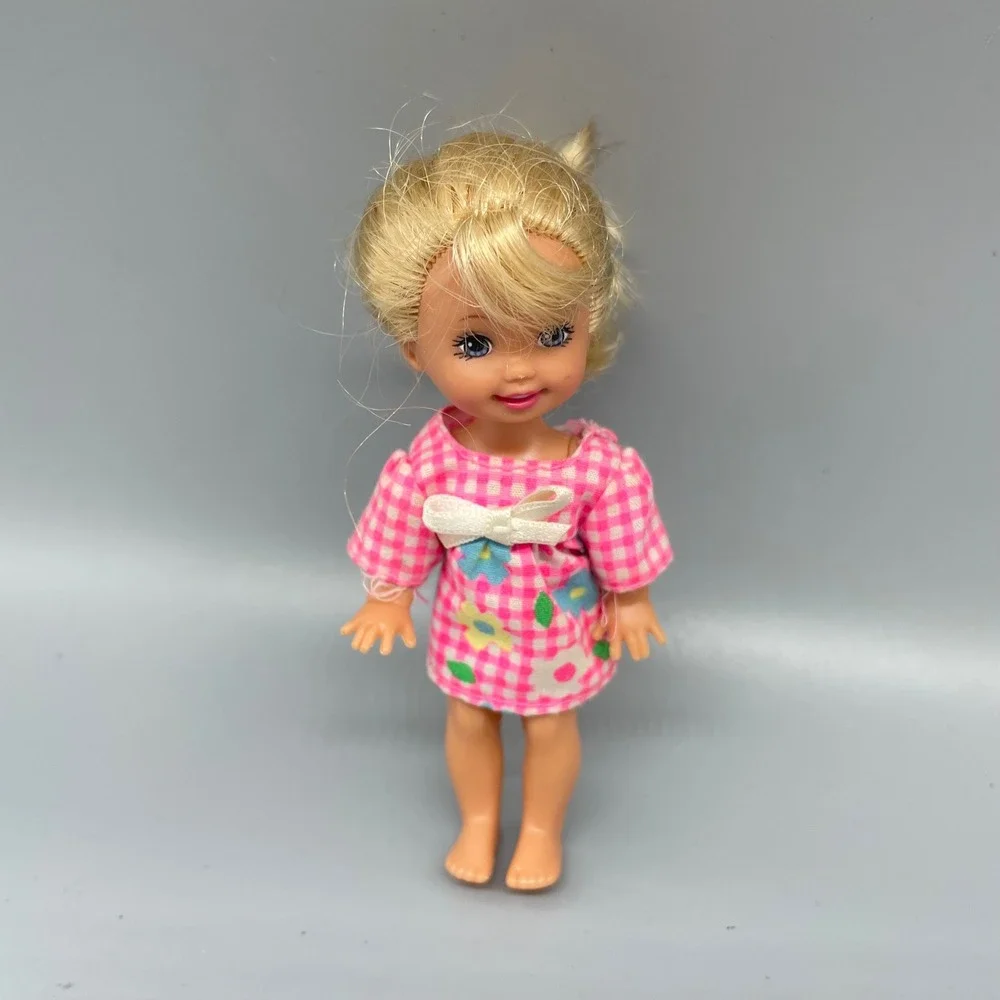 Vintage 1994 Mattel Kelly Barbie Little Sister Doll Pink Gingham Floral Dress